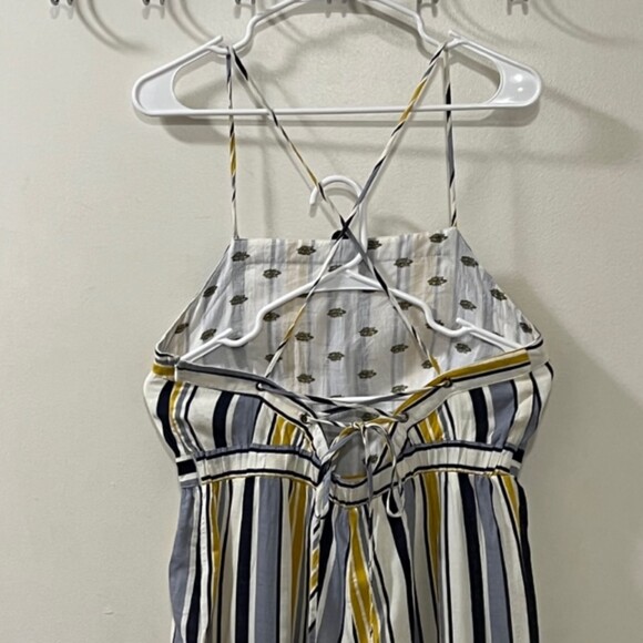 Mystree Yellow Striped Overall Crisscross Open Back Romper Jumpsuit Sz Medium - Picture 5 of 12